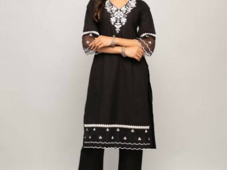 FIORRA Women s Black Cotton Straight Kurta Palazzo Set Online