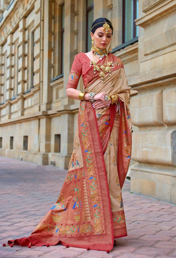 Dirt Brown Superior V.P.Silk Woven Printed Patola Silk Saree - Rewaa Milano Fashion