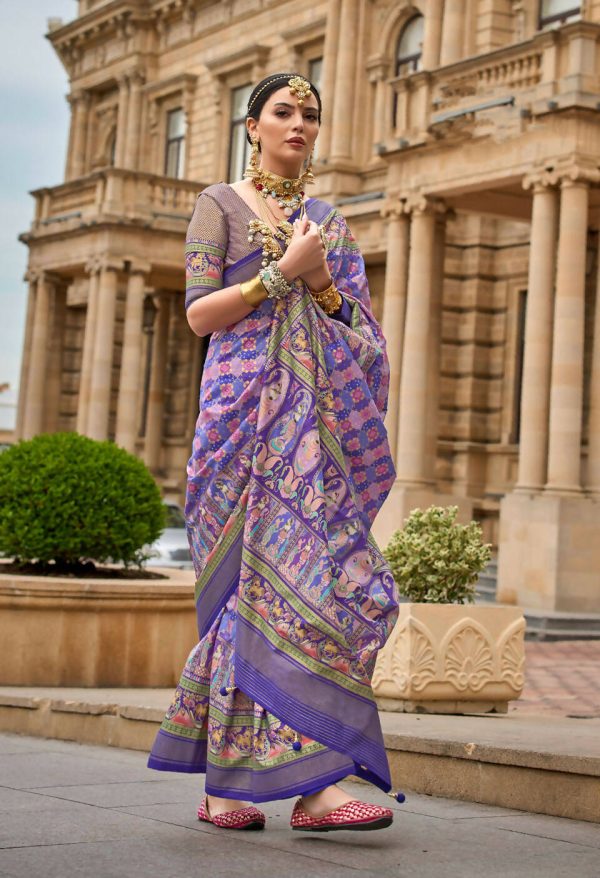 Butterfly Bush Purple Superior V.P.Silk Woven Printed Patola Silk Saree - Rewaa Milano Sale