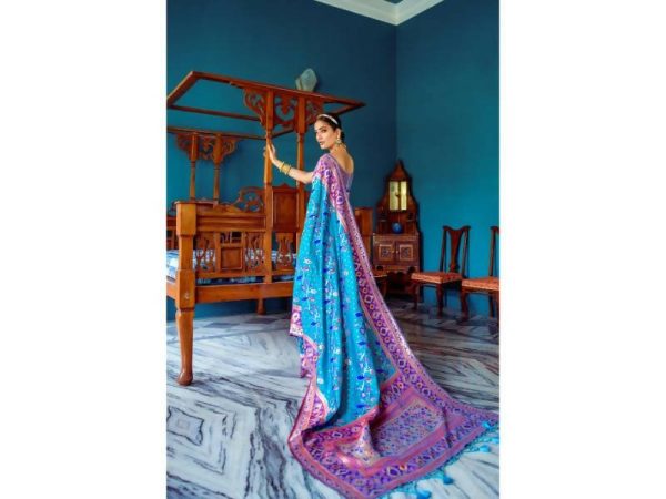 Aastha Fashion Women s Turquoise Paithani Silk Meenakari Zari Woven Saree with Blouse Hot on Sale