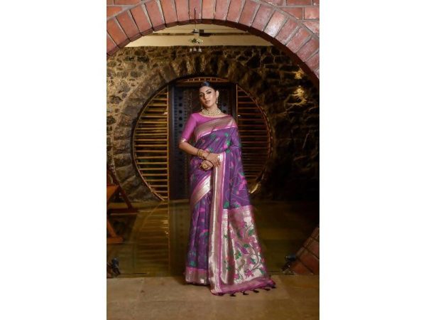 Aastha Fashion Women s Wine Banarasi Silk Meenakari Zari Woven Saree with Blouse For Cheap