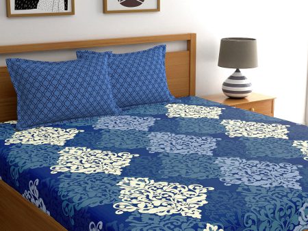 My Room Navy Blue Ethnic Printed 144 TC Super King Bedsheet with 2 Pillow Covers Online now