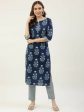 FIORRA Women s Blue Pure Cotton Straight Kurta Set For Discount