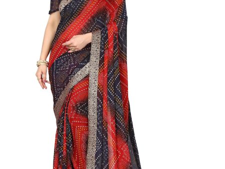 Vamika Navy Georgette Printed With Lace Saree Discount