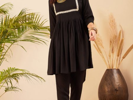 InWeave Women s Black Round Neck Square Gota Work Kurta Pant Set Online now