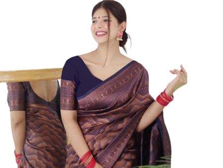 Vamika Weaving Banarasi Jacquard navy Kanjivaram Saree Online Hot Sale