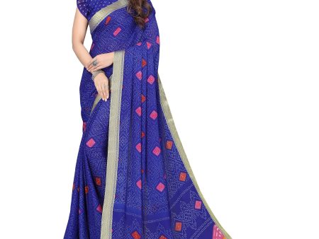 Vamika Blue Georgette Printed With Lace Saree Online Hot Sale