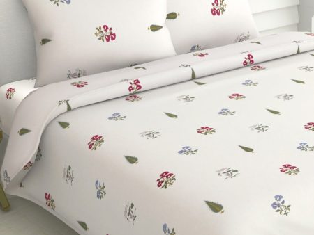 haus & kinder Floral Motifs White & Green 186 TC Cotton Queen Bedsheet & 2 Pillow Covers For Discount