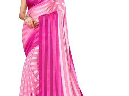 Vamika Georgette Satin Pink Desinger Satin Patta Saree Hot on Sale