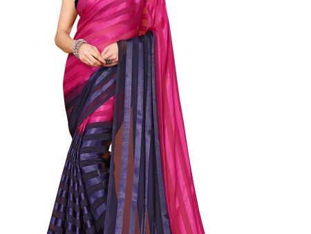 Vamika Georgette Satin Navy Desinger Satin Patta Saree Fashion