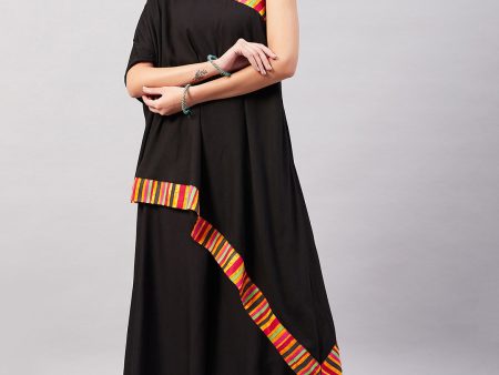 InWeave Women s Black Multi Striped One Shoulder Kurta Set on Sale