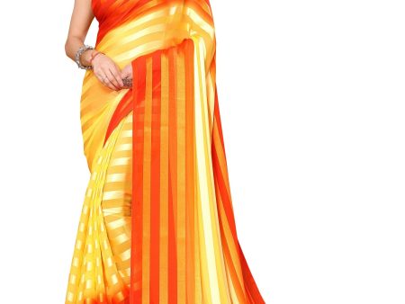 Vamika Georgette Satin Yellow Desinger Satin Patta Saree Sale