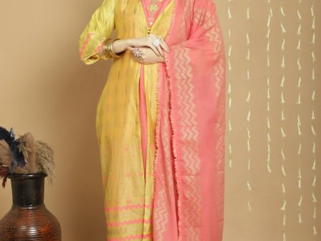 Aastha Fashion Women s Yellow Chanderi Silk Elegant Jardoshi Semi Kurta with Trouser & Dupatta Fashion