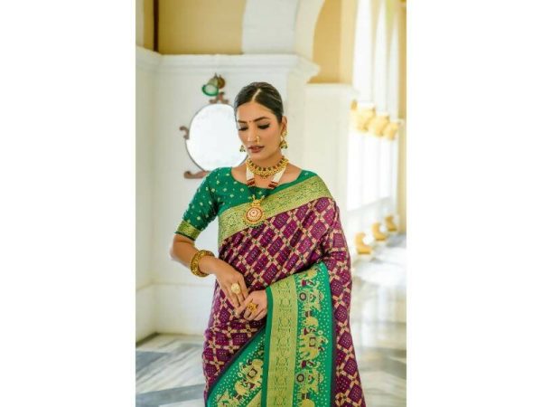 Aastha Fashion Women s Wine Banarasi Silk Meenakari Bandhani Woven Saree with Blouse Fashion