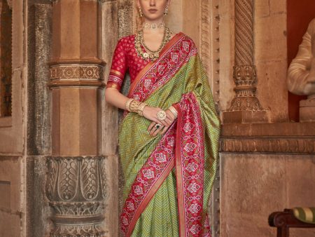 Olive Green Banarasi Weaving, Ultra Aqua Finish, Zari Work Banarasi Silk Saree - Rath Kunti Online now