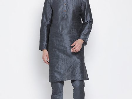 VM by Vastramay Men s Grey Silk Blend Kurta Pyjama Set Discount