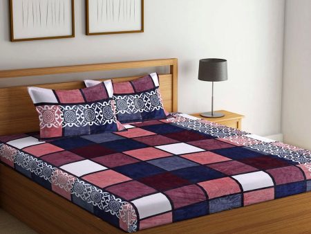 Stylespace by Isha Pink Geometric 300 TC Warm Velvet King Bedsheet & 2 Pillow Covers Fashion