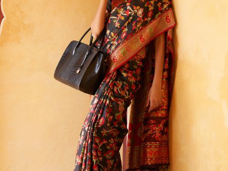 Janasya Black Chanderi Silk Pashmina Woven Design Saree Supply