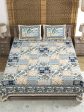 Sangria Blue & Brown Printed Cotton 210TC Double King Bedsheet With 2 Pillow Covers Fashion