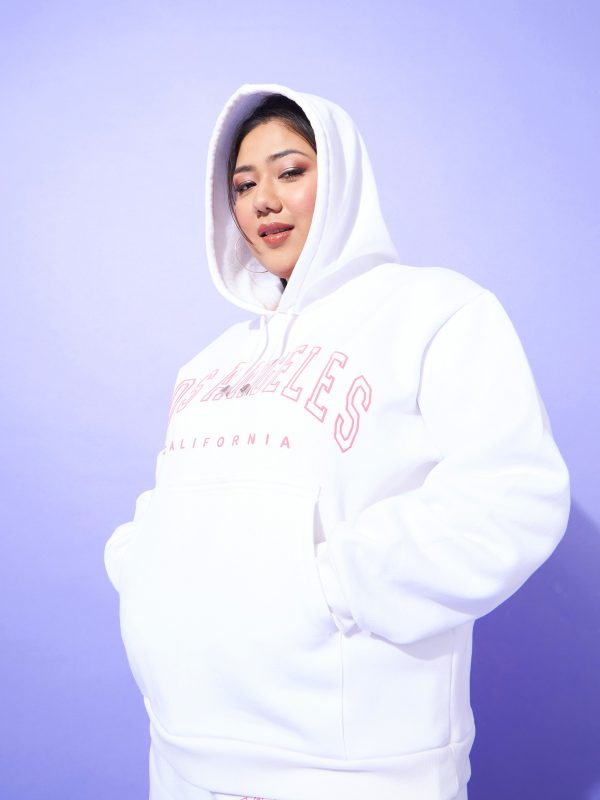 Lyush Women White Fleece LOS ANGELES Hoodie With Track Pants Online now