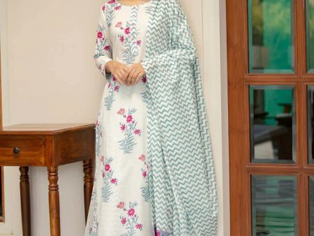 Indian Clothing Malishka Women s White Cotton Floral Printed Kurta Palazzo Set With Dupatta - White Fashion