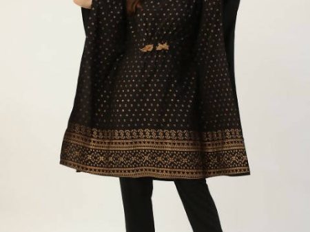 FIORRA Women s Black Poly Crepe Kaftan Type Kurta Set For Sale