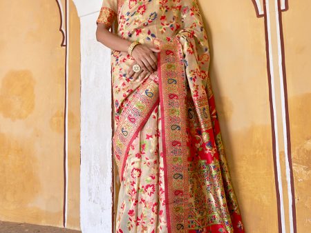 Janasya Beige Chanderi Silk Pashmina Woven Design Saree Online now