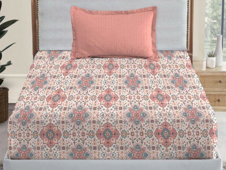 MYTRIDENT Dusk and Dawn Pink Ethnic Motifs Cotton 144 TC Single Bedsheet with 1 Pillow Cover Sale