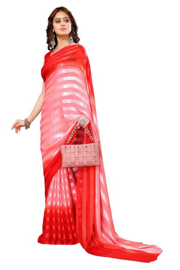 Vamika Georgette Satin Red Desinger Satin Patta Saree Sale