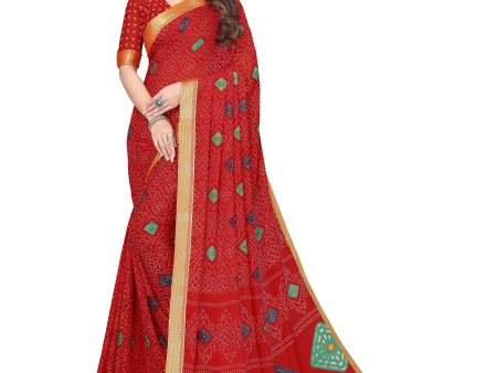 Vamika Red Georgette Printed With Lace Saree Sale