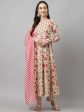 FIORRA Women s Beige Pure Cotton Flared Kurta Pant With Dupatta Online Sale