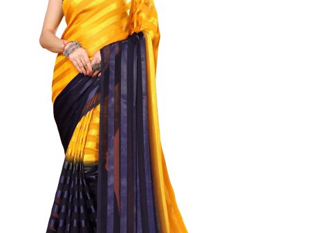 Vamika Georgette Satin Yellow Desinger Satin Patta Saree Fashion