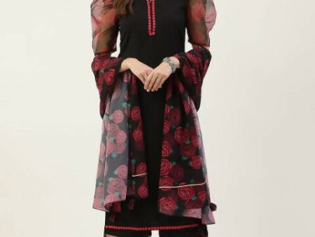 FIORRA Women s Black Crepe Straight Kurta Palazzo Set With Dupatta Supply