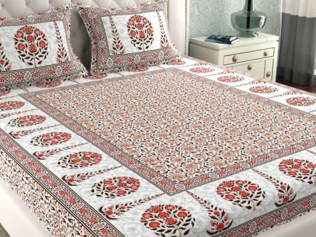 LA VERNE White & Maroon Ethnic Motifs 140 TC Cotton King Bedsheet With 2 Pillow Covers Online now