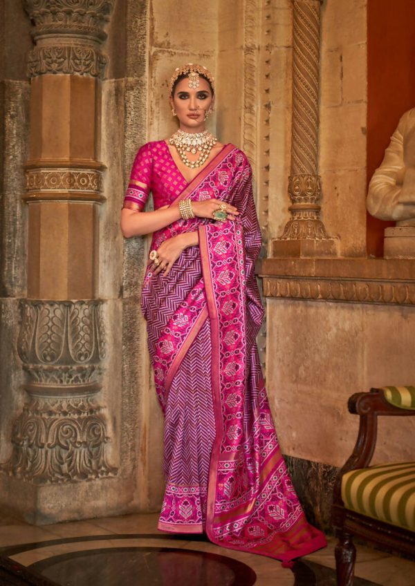 Magenta Banarasi Weaving, Ultra Aqua Finish, Zari Work Banarasi Silk Saree - Rath Kunti Supply