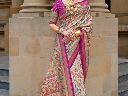 Contessa Pink& White Superior V.P.Silk Woven Printed Patola Silk Saree - Rewaa Milano For Cheap