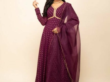 FIORRA Women s Wine Georgette Anarkali Kurta With Dupatta Discount