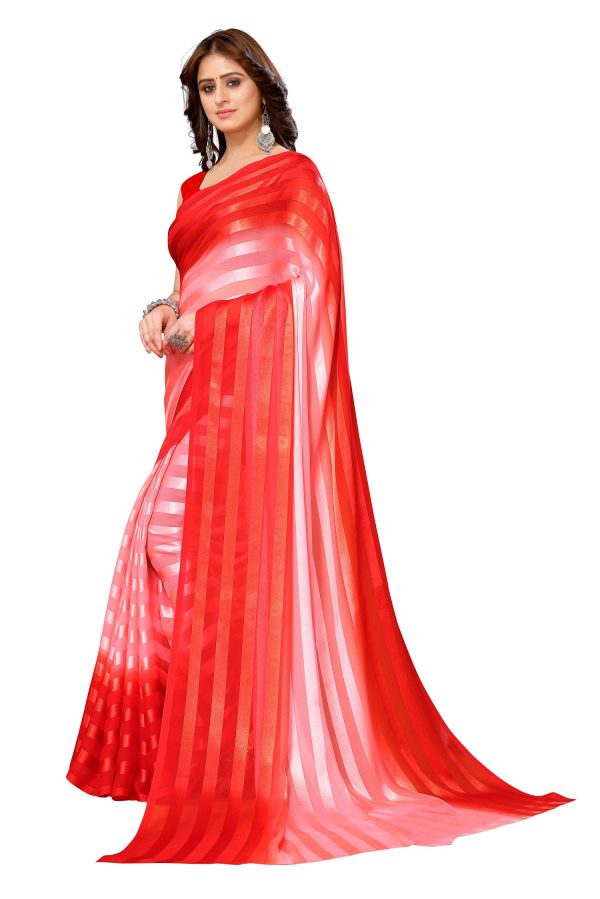 Vamika Georgette Satin Red Desinger Satin Patta Saree Sale