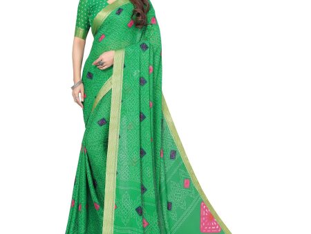 Vamika Green Georgette Printed With Lace Saree Online Sale