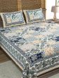 Sangria Blue & Brown Printed Cotton 210TC Double King Bedsheet With 2 Pillow Covers Fashion