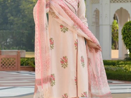 Malishka Women s Beige Cotton Floral Printed Kurta Palazzo Set With Dupatta - Pink Online Hot Sale