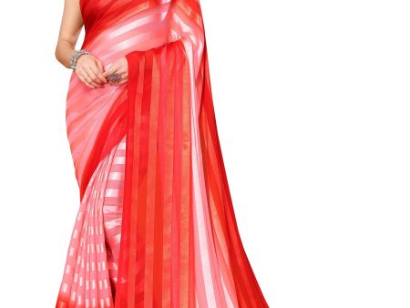 Vamika Georgette Satin Red Desinger Satin Patta Saree Sale