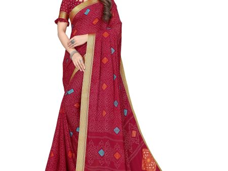 Vamika Maroon Georgette Printed With Lace Saree Hot on Sale