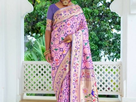 Aastha Fashion Baby Pink Woven Paithani Silk Saree with Blouse Cheap