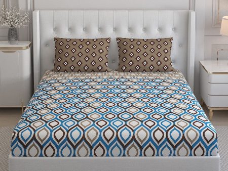 Monte Carlo Sailsbury White Printed Cotton 152 TC King Bedsheet With 2 Pillow Covers Online