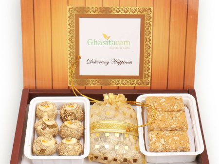 Ghasitaram Sankranti  Lohri Gifts Sweets-Til Laddoo (Bhuga),Revadi And Gachak Hamper For Cheap