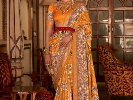 Hot Mustard P V Silk Digital Print, Zari Work Printed Saree - Rewaa Parampara Online now