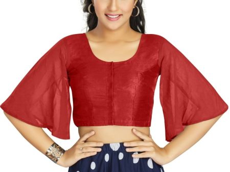 Aastha Fashion Women s Women s Red Art Silk Umbrella Sleeves Readymade Blouse Sale