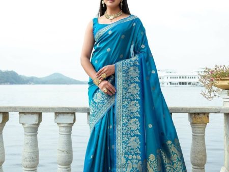 Aastha Fashion Blue Woven Soft Silk Saree with Blouse Online Hot Sale