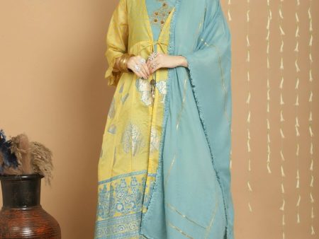 Aastha Fashion Women s Yellow Chanderi Silk Elegant Jardoshi Kurta with Trouser & Dupatta For Discount